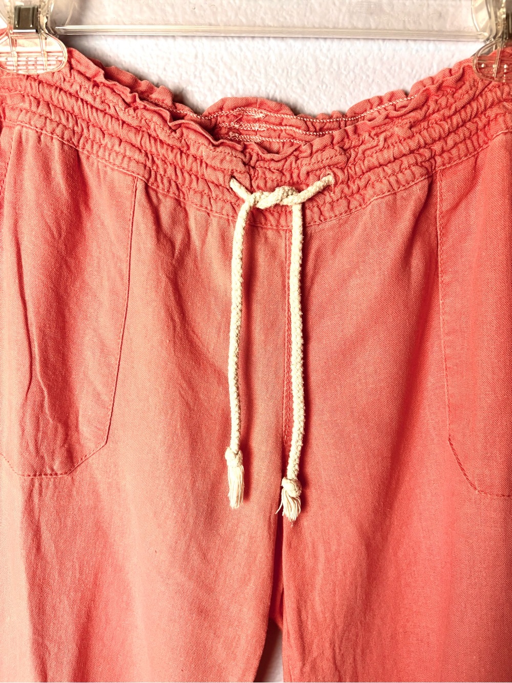 Kiss & Cry Casual Drawstring Linen-Blend Beach Pants in Peachy Coral - Picture 7 of 9